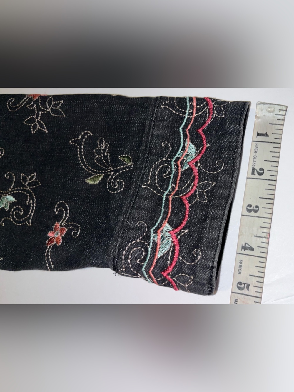 Denim & Co Beautiful Floral Embroidered Black Jean Jacket - Picture 14 of 16